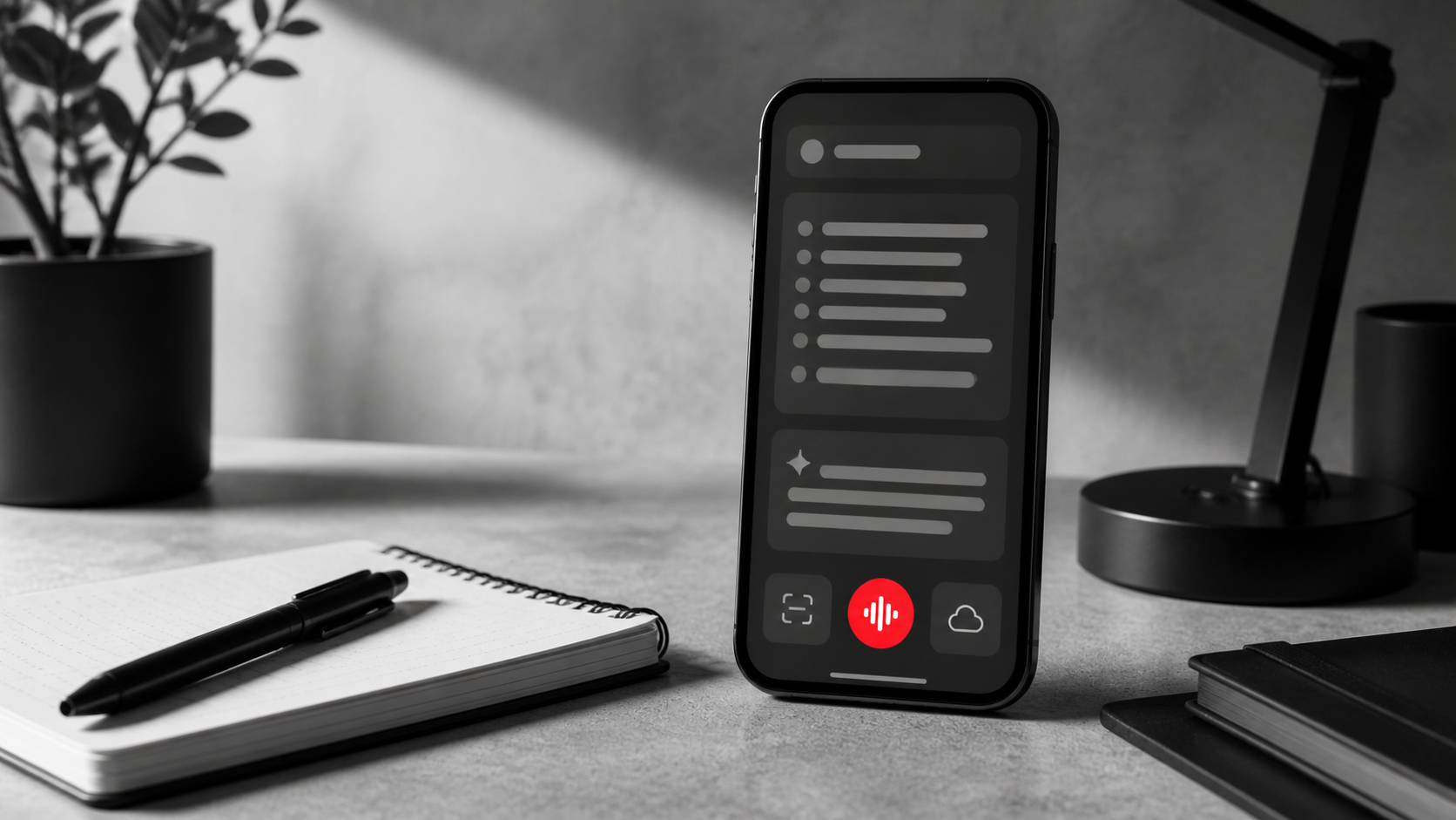 Smartphone con una aplicación de notas y resumen asistido por IA