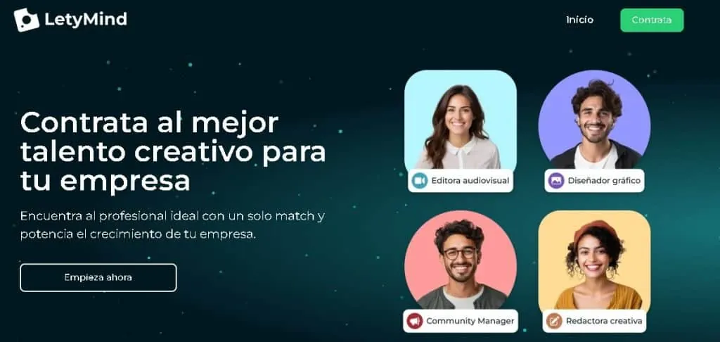 Pagina informativa de talentos creativos y marketing digital para empresas.